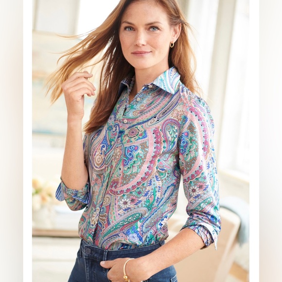 Talbots Tops - Talbots Jubilee Paisley Classic Cotton Button Down Shirt Flip Cuff Size XLP